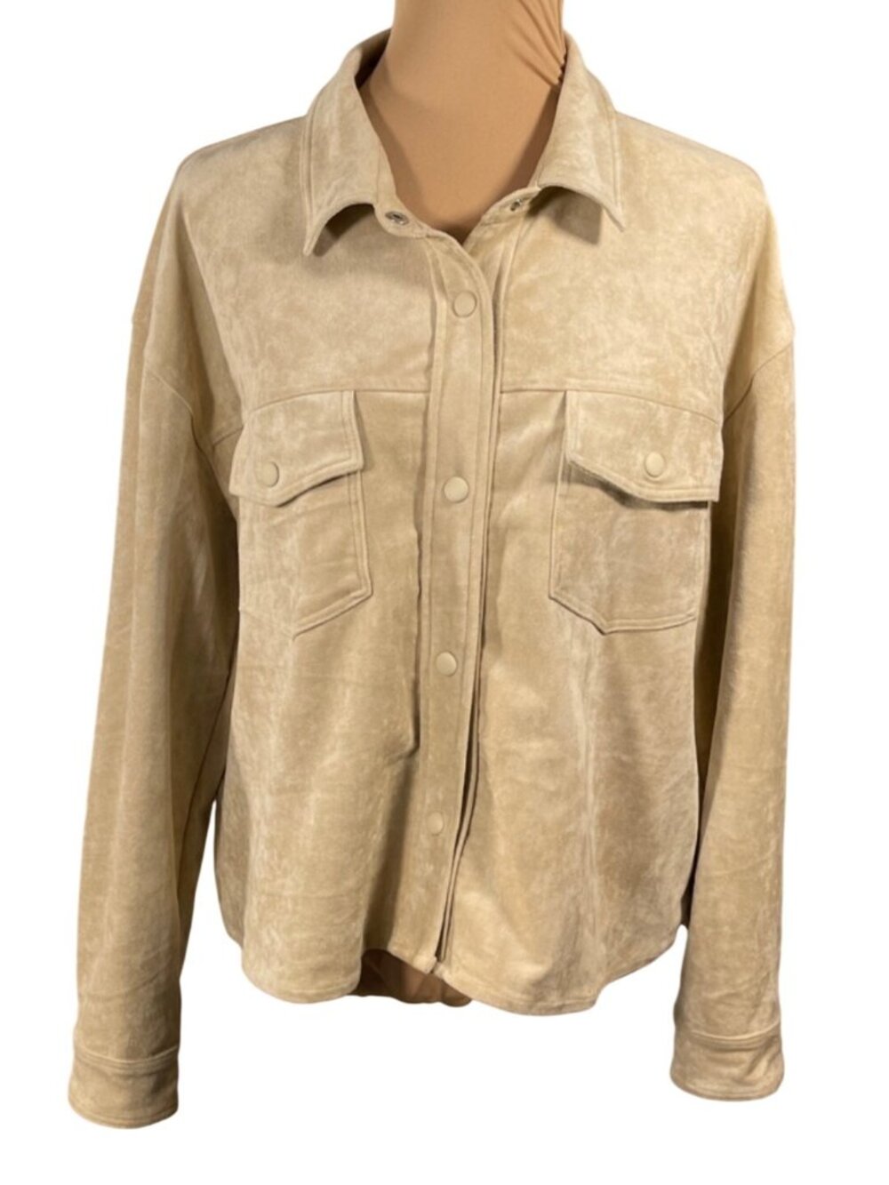Wishlist Vegan Suede Jacket Size S Small Fringe Cream Snap Front Western